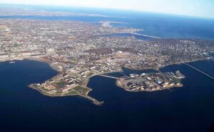 Aerial view of Naval Station Newport circa 2010 by Elizabeth M Baker