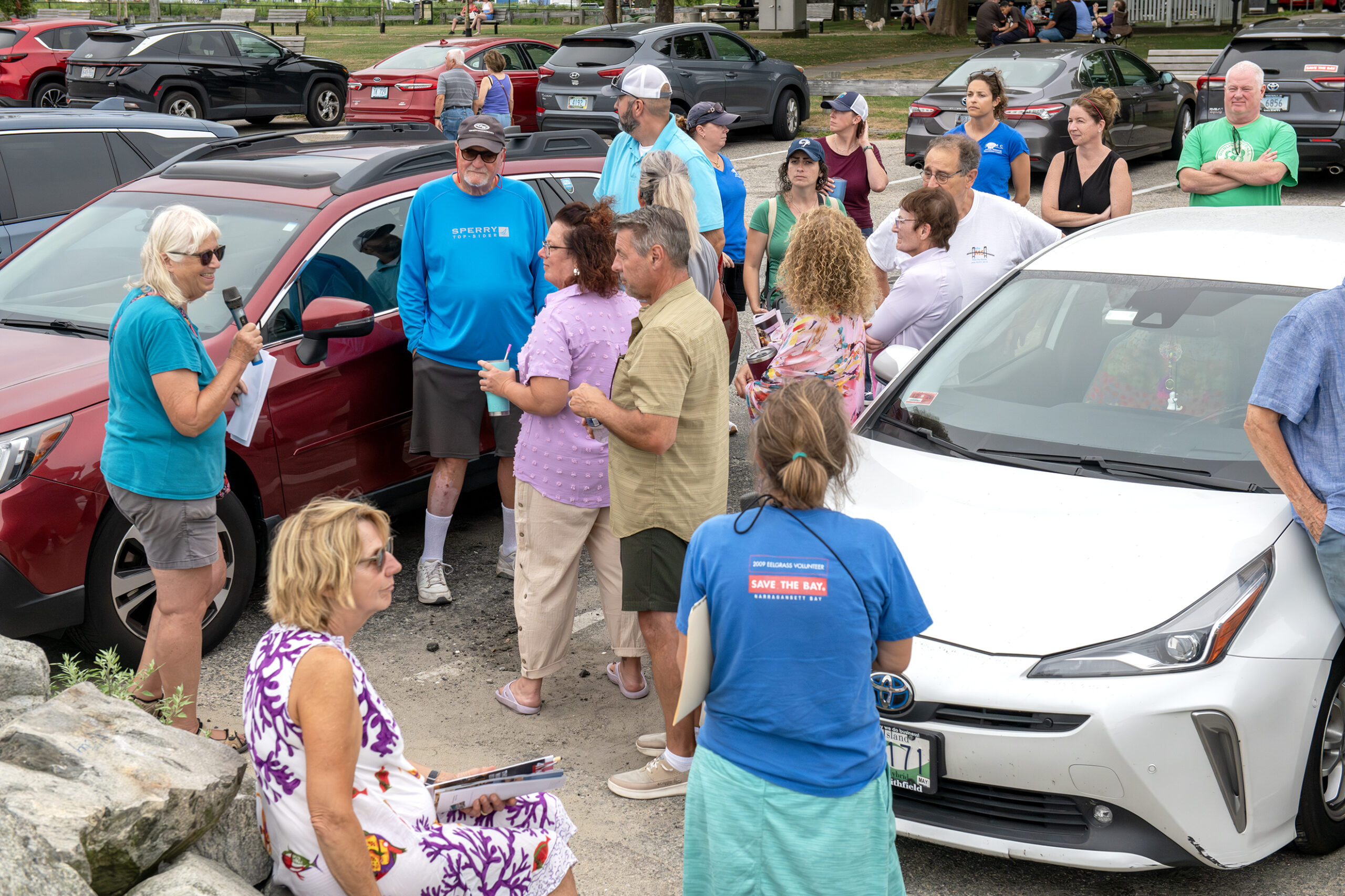 DSC_6140-janet-freedman-by-amanda-gilmore Group gathered at Oakland Beach parking lot listens to Janet Freedman